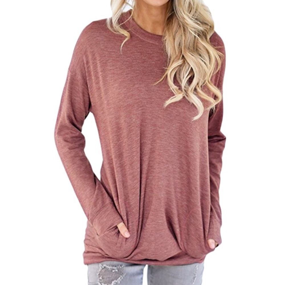 Women’s Red Long Sleeve Loose Fit Blouse